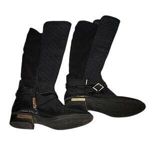 VINCE CAMUTO Black‎ Quilted Knee-High Boots With Gold Accents & Side Zippers 7.5